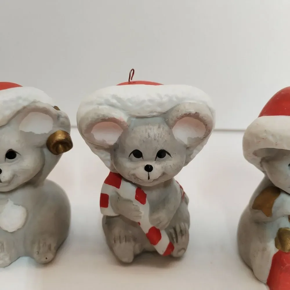 Vintage 1987 Adorable House of Lloyd Christmas Mouse Tree Ornament Trio‎